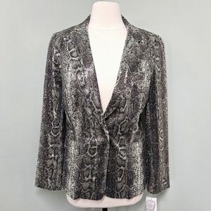 Alberto Mikali Sequin Blazer Jacket Animal Print Button Snap Closure Medium NWT